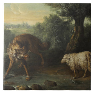 De wolf en het lam (door Jean-Baptiste Oudry) Tegeltje