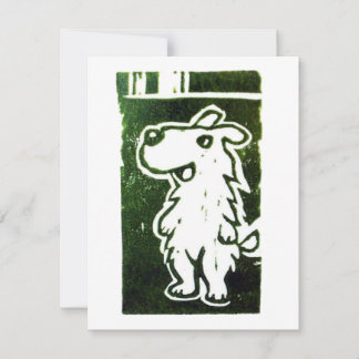 De Wonder Dog linoleumsnede RSVP Kaartje