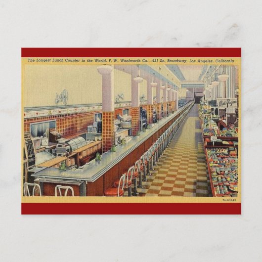 De Woolworth's Lunch Counter Briefkaart van 1950 (Voorkant)