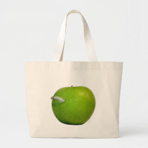 De worm in de appel grote tote bag