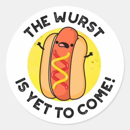 De Wurst is nog steeds grappige hotdogpun Ronde Sticker (Voorkant)