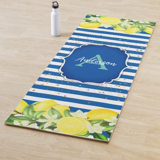 De Yoga Tapis d'exercice Monogramme Citron et Bleu (En situation)