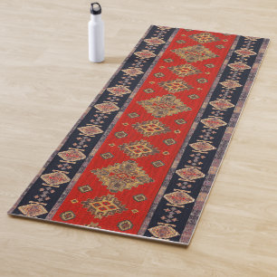De Yoga Tapis Kilim Turc Noir Rouge Chili Oriental Antique