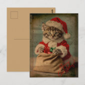 De 'Yuletide Yawn' Dashing Kitten Kerstmis Briefkaart (Voorkant / Achterkant)