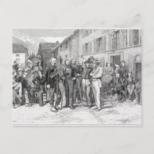De Zaal van de Club van Zermatt in 1864, van het Briefkaart