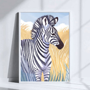 De zebra   Waterverf safari dier natuur Poster