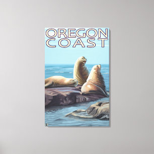 De Zeeleeuwen van de Kust van Oregon Canvas Afdruk