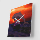 De zeevaart Springende Oranje OceaanZonsondergang Vierkante Klok (Hoek)