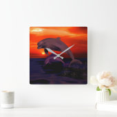 De zeevaart Springende Oranje OceaanZonsondergang Vierkante Klok (Huis)