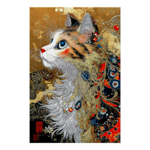 De Zen kat Japans Ukiyo-e Perfect Poster