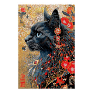 De Zen kat Japans Ukiyo-e Perfect Poster