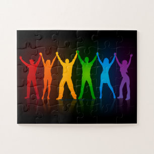 De zes staande silhouetten van Slipperyjoe met opg Legpuzzel