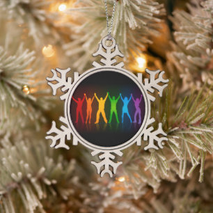 De zes staande silhouetten van Slipperyjoe met opg Tin Sneeuwvlok Ornament