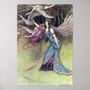 De zes zwanen door het Warwick Goble Poster