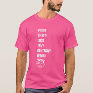 De zeven hoofdzonden, waaronder Sloth, de Schattig T-shirt