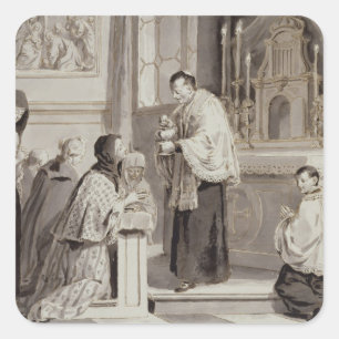 De zeven opmerkingen: Communion, 1779 (pen, bruin) Vierkante Sticker