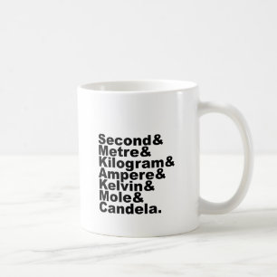 De zeven SI-basiseenheden en -metingen in de weten Koffiemok