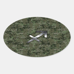De zilveren Dierenriem Bos Digitale Camo van de Ovale Sticker