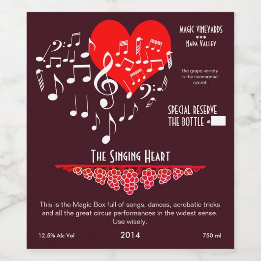 De Zingende Hart Magische Wijndoos grappig Wijn Etiket (Enkel label)