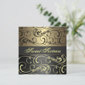 De zoete Zwarte/Gouden Uitnodiging van de (Staand voorkant)