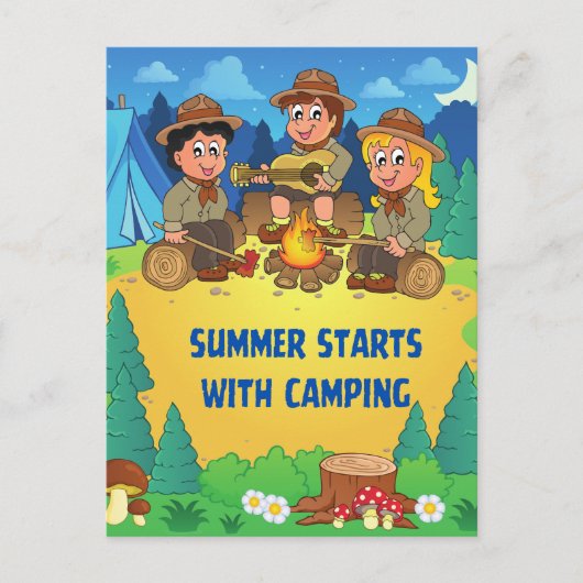 De zomer begint met kamperen briefkaart (Voorkant)