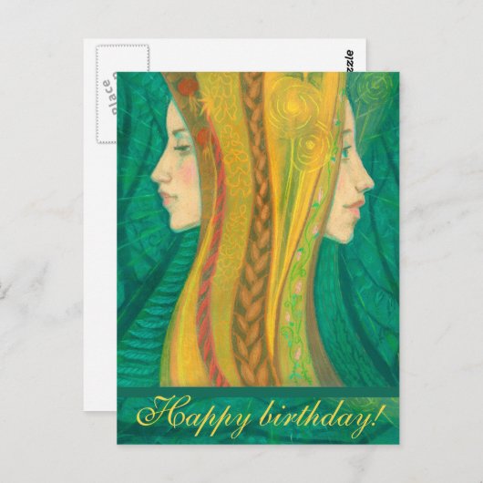 De zomer, fantasie bos kunst, verjaardagsgroeten briefkaart (Voorkant / Achterkant)