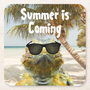 De zomer komt eraan vierkante kartonnen onderzetter