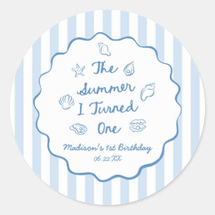 De zomer waarin ik één werd 1e verjaardagsfeestje ronde sticker