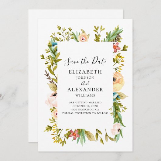 De zomerbloemen trouwuitnodiging. Lente bloem Save The Date (Voorkant / Achterkant)