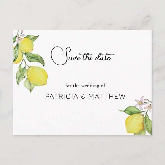 De zomercitroenweddenschap bewaart de datum uitnodiging briefkaart (Voorkant)