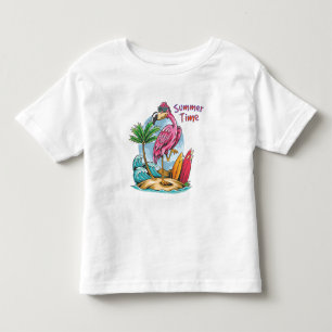 De zomertijd Flamingo op de strand Vintage Kinder Shirts