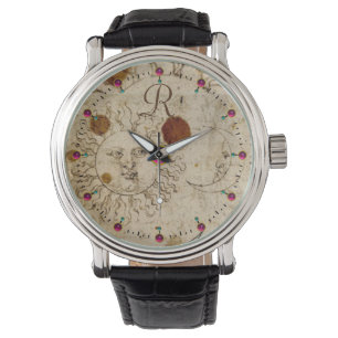 DE ZON EN MOON, ANTIEK PARCHTIEMONOGRAM HORLOGE