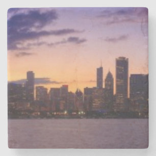 De zon gaat over de skyline van Chicago Stenen Onderzetter