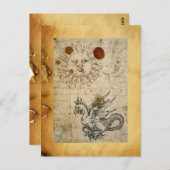DE ZON ,MOON EN BASILISK ANTIEK PERKAMENT BRIEFKAART (Voorkant / Achterkant)