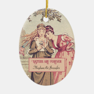 De zussen zijn voor altijd regentenkerst keramisch ornament