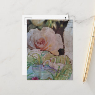 De zwaan en rozen collage briefkaart