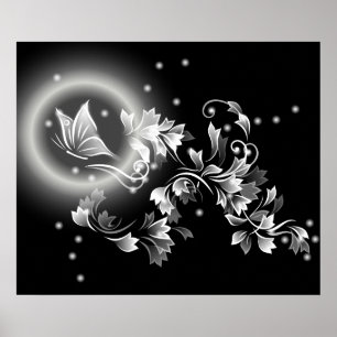 De zwart-witte Fantasie van de Vlinder Poster