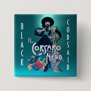 DE ZWARTE CORSAIR-gem blauw aquamarine Vierkante Button 5,1 Cm