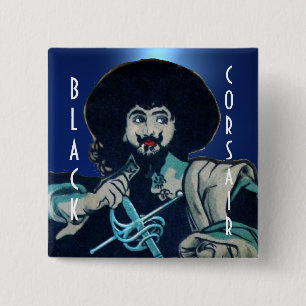 DE ZWARTE CORSAIR-gem blauw Vierkante Button 5,1 Cm