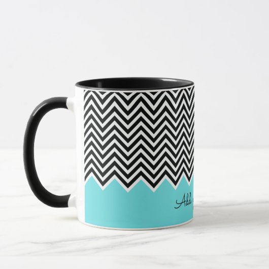 De zwarte en Turquoise Modern Chevron Aangepaste T Mok (Links)