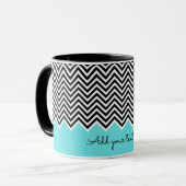 De zwarte en Turquoise Modern Chevron Aangepaste T Mok (Voorkant links)