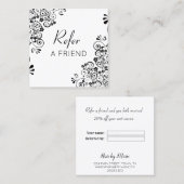 De zwarte en Witte Floral Rol Verwijs een Vriend Aanbevelingskaartje (Voorkant / Achterkant)