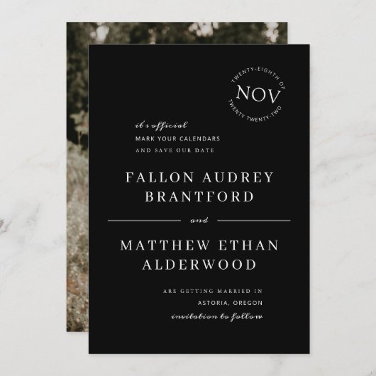 De zwarte en Witte Verzegeling van de Moderne Datu Save The Date (Voorkant / Achterkant)