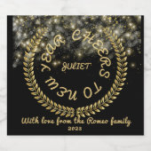 De zwarte goudvuurwerker van het nieuwjaar Food an Sparkling Wijnetiket (Enkel label)