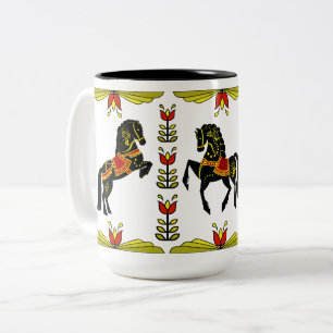 De zwarte hengst van de Friesian/Frisian Folk, koo Tweekleurige Koffiemok