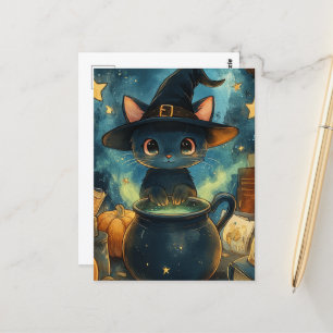 De zwarte kat heks briefkaart