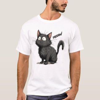 De zwarte kat zag plotseling iets, de ogen van de  t-shirt