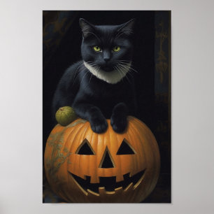 De zwarte kattenpompoen poster