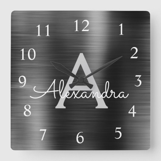 De zwarte Moderne Elegante MetaalNaam van het Vierkante Klok (Voorkant)