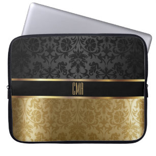 De Zwarte van het Damast van het monogram met Laptop Sleeve